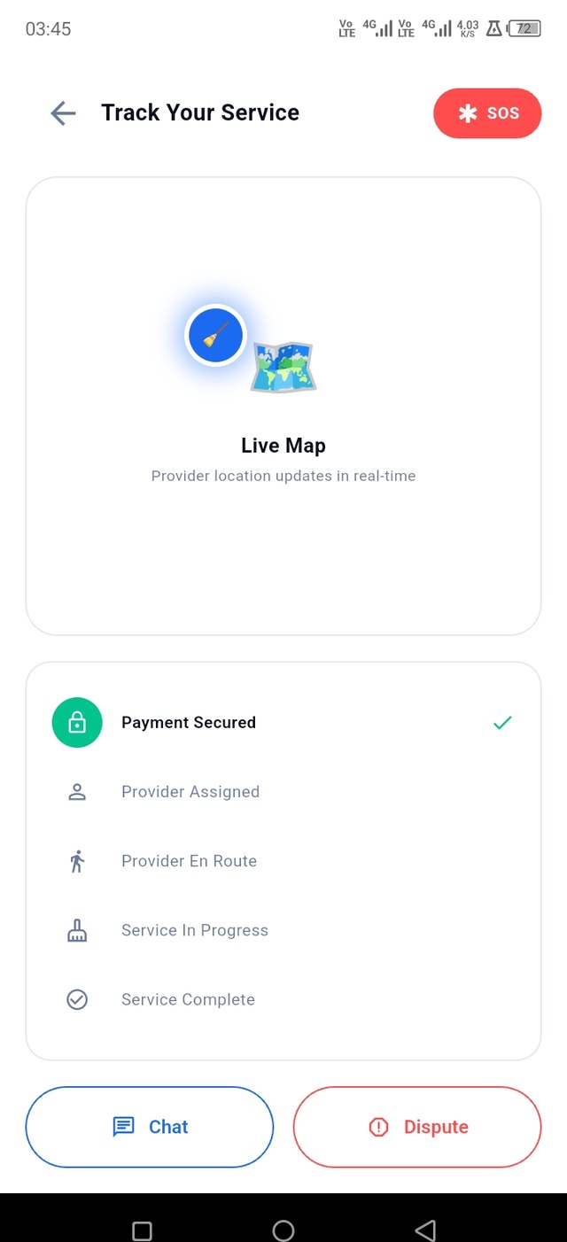 SafiLink live tracking screen showing a provider en route on the map