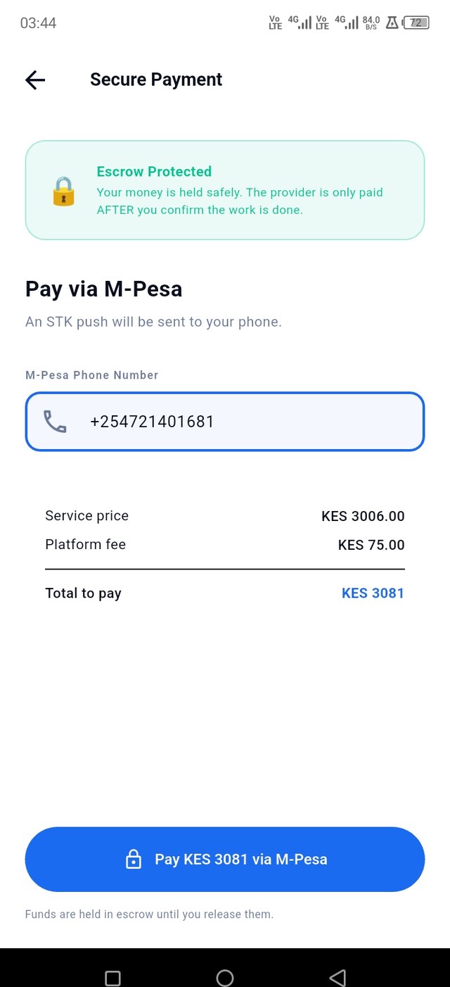 Secure M-Pesa payment screen